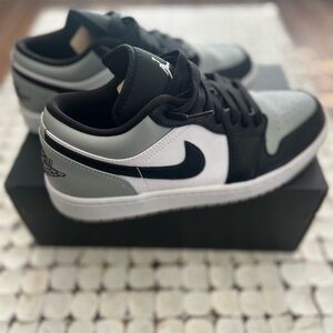 Air Jordan 1 Low Lt Smoke Grey, Black, and White Sneakers